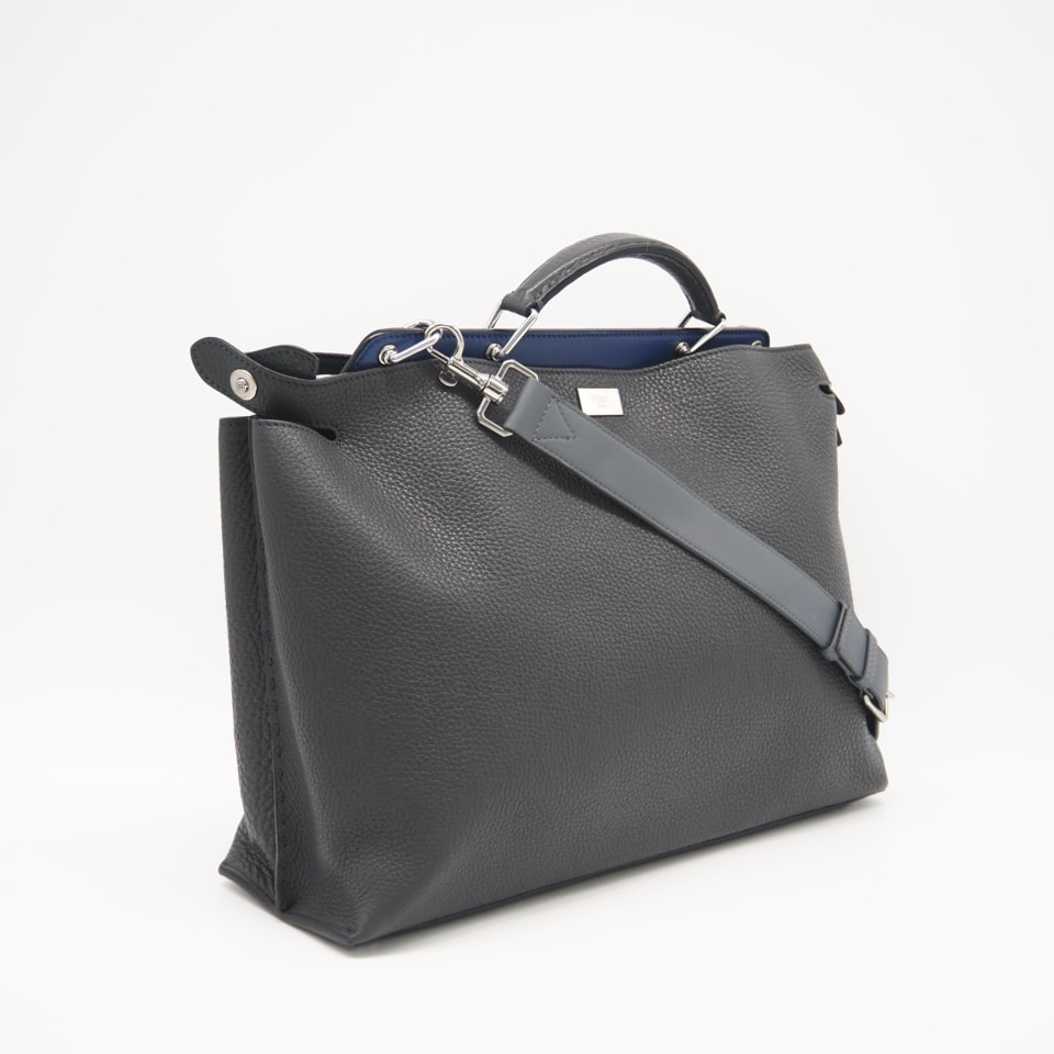 美品 FENDI フェンディ レザー ピーカブー アイコニック エッセンシャル ビジネスバッグ 7VA476 2wayハンドバッグ グレー・ブルー・ブラック レザー レディース