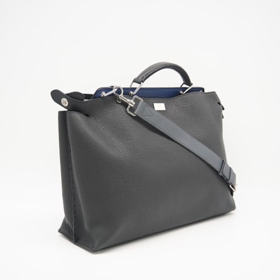 美品 FENDI フェンディ レザー ピーカブー アイコニック エッセンシャル ビジネスバッグ 7VA476 2wayハンドバッグ グレー・ブルー・ブラック レザー レディース