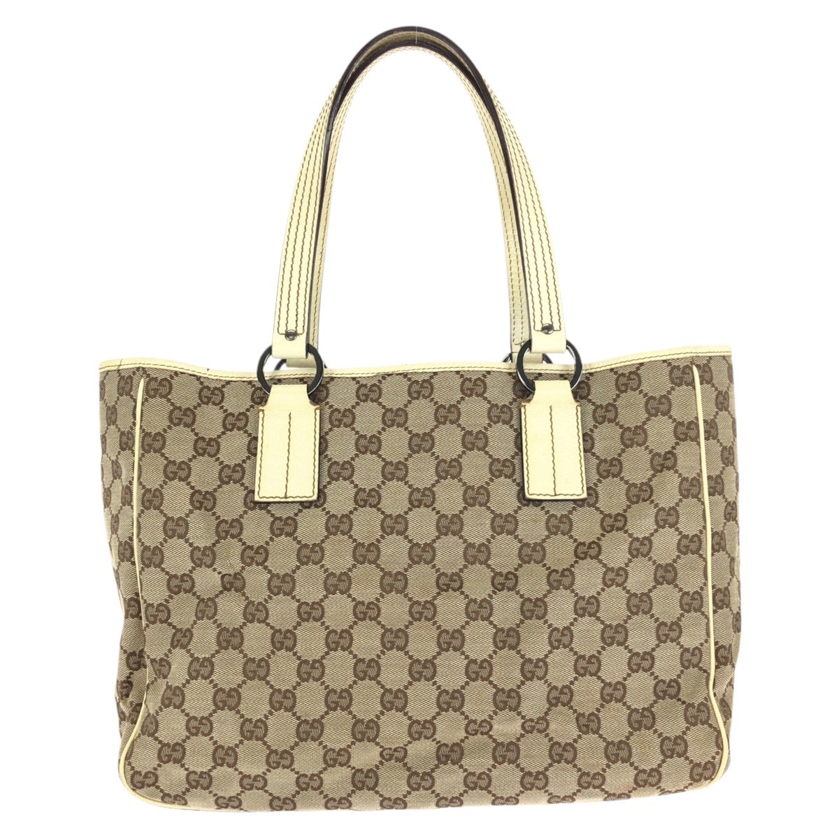GUCCI グッチ ベージュ ガンメタ金具 GGキャンバス レザー/ トートバッグ ハンドバッグ 602523 【中古】