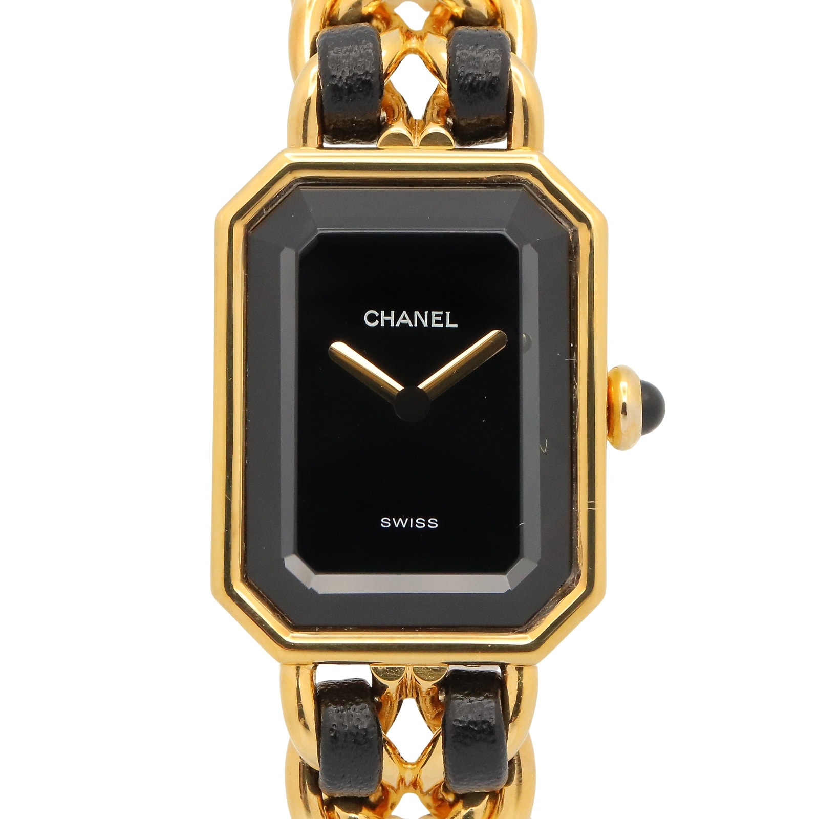 シャネル CHANEL プルミエール M 腕時計 時計 GP(ゴールドメッキ) レザー レディース ブラック系 H0001 【中古】