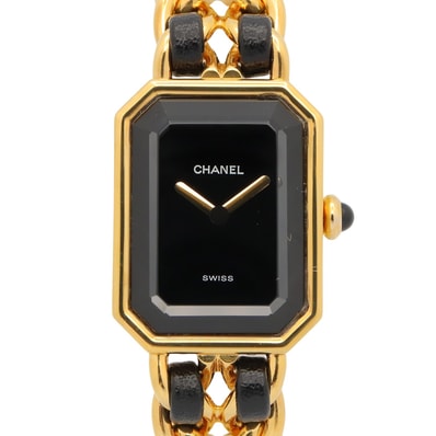 シャネル CHANEL プルミエール M 腕時計 時計 GP(ゴールドメッキ) レザー レディース ブラック系 H0001 【中古】