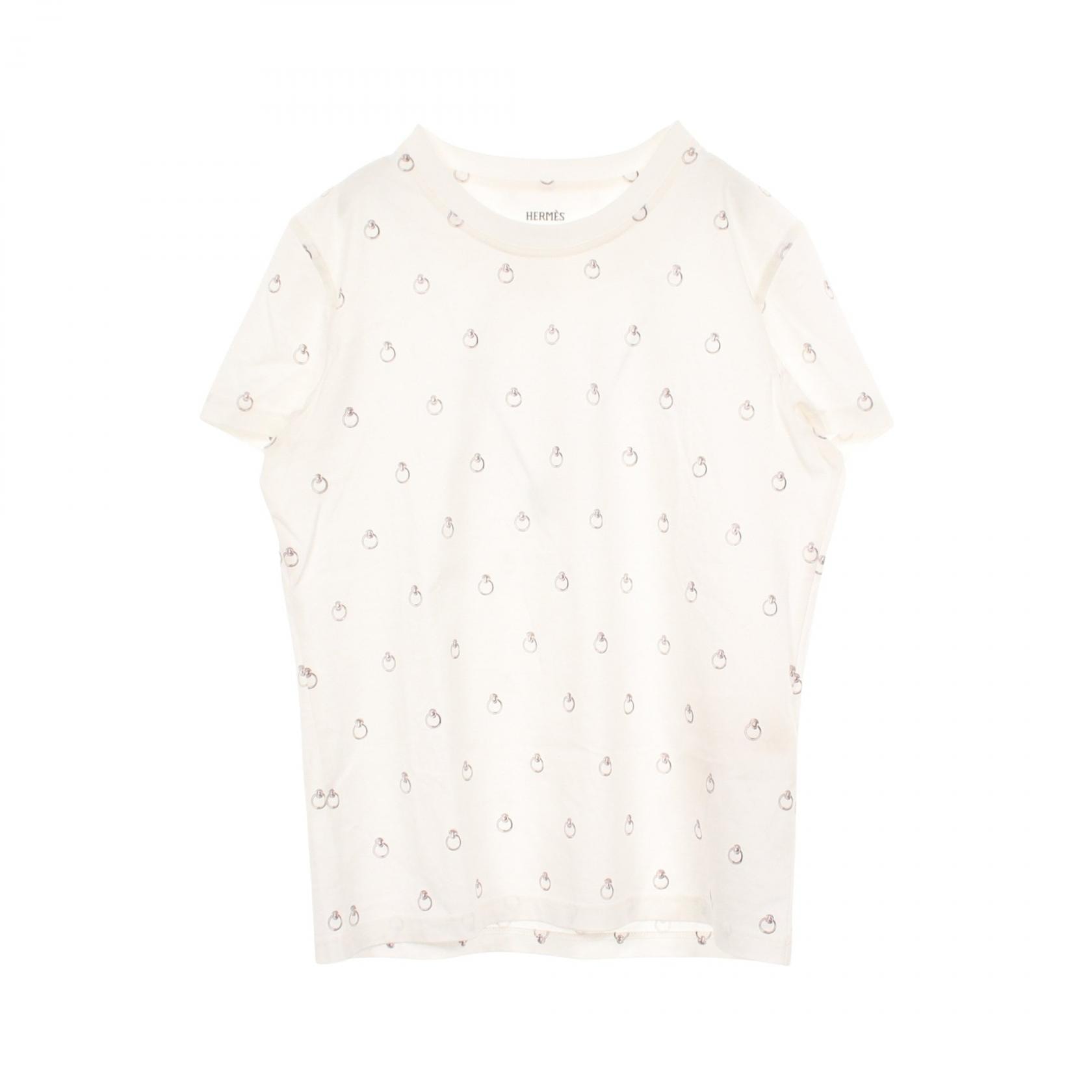 エルメス HERMES Anno Finesse アノーフィネス 半袖Tシャツ 衣料品 トップス コットン ホワイト レディース ホワイト系 / ブラウン系 【中古】