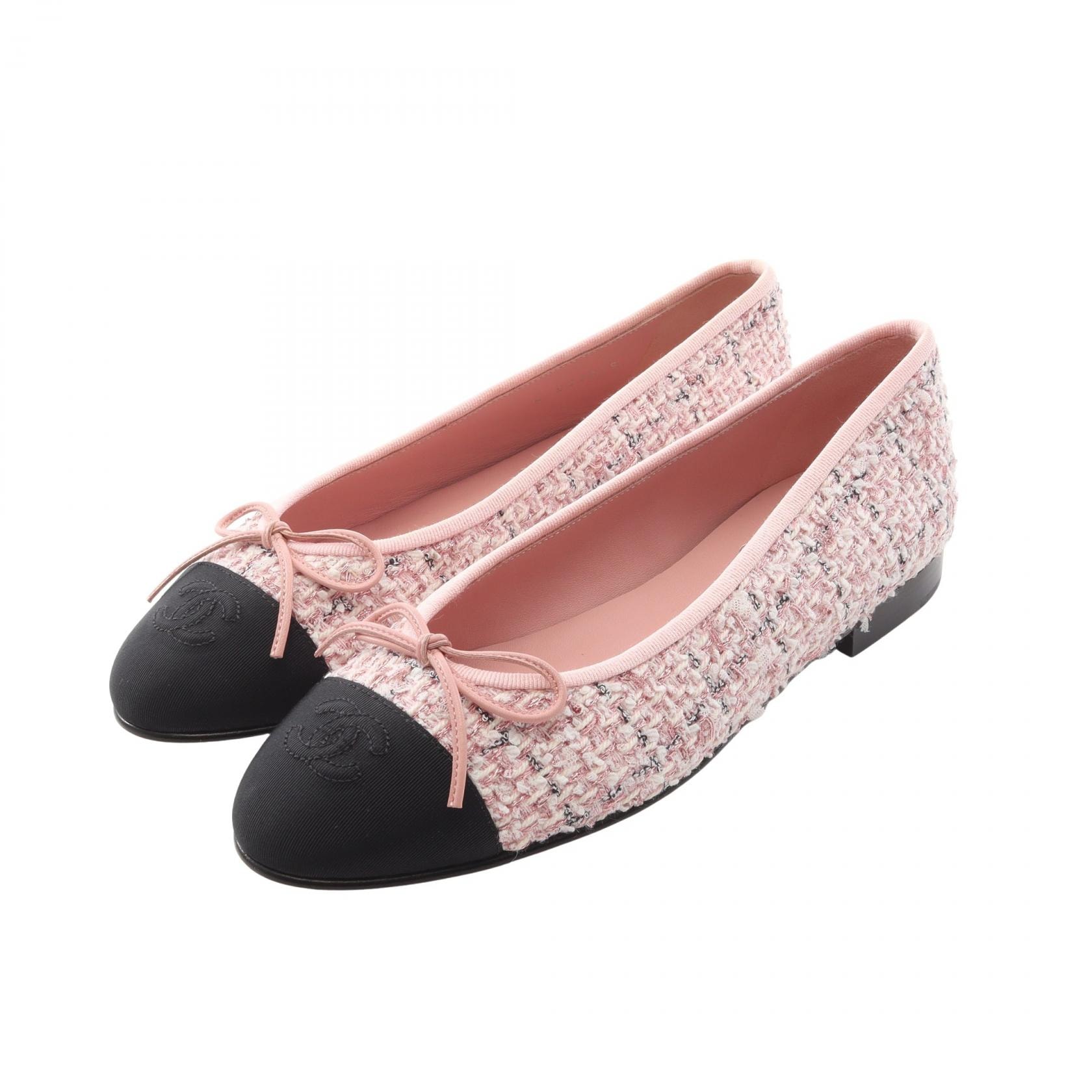 シャネル CHANEL バレリーナ 靴 ファブリック レディース ピンク系 / ブラック系 G02819 【中古】