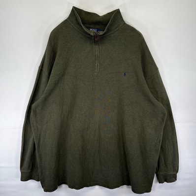 古着 ポロバイラルフローレン Polo by Ralph Lauren スウェット ワンポイントロゴ 刺繍 ハーフジップ 3XLT グリーン系 メンズ