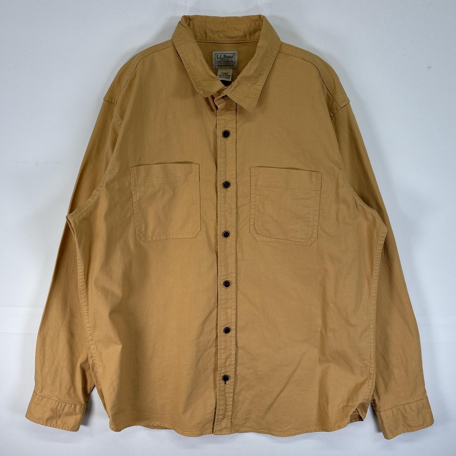 古着 エルエルビーン L.L.Bean 長袖シャツ 胸ポケ 肉厚 猫目ボタン M-REG  イエロー 無地 メンズ
