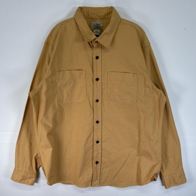 古着 エルエルビーン L.L.Bean 長袖シャツ 胸ポケ 肉厚 猫目ボタン M-REG イエロー 無地 メンズ