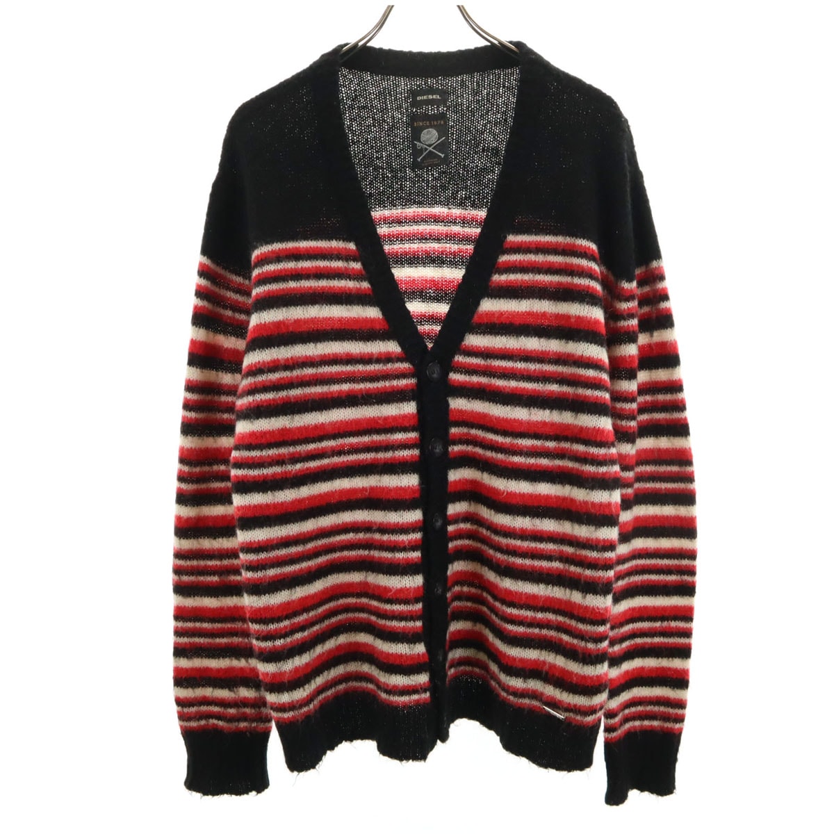 DIESEL ディーゼル イタリア製 ボーダー 長袖 ニットカーディガン L ブラック系