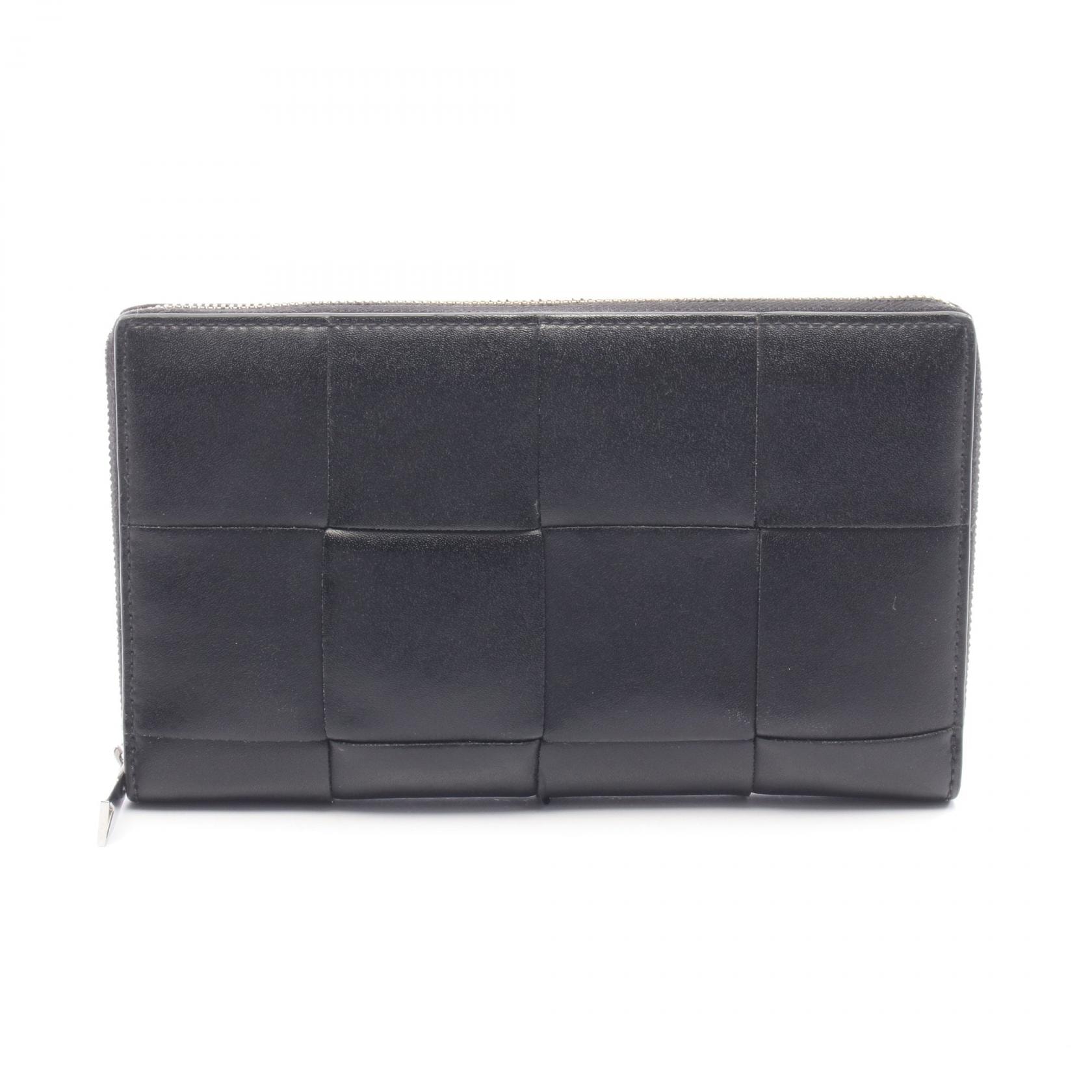 ボッテガヴェネタ BOTTEGA VENETA カセット ジップアラウンドウォレット マキシイントレチャート ラウンド長財布 財布 レザー メンズ ブラック系 649607 【中古】