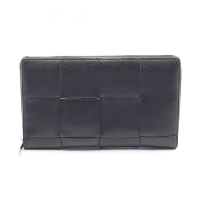 ボッテガヴェネタ BOTTEGA VENETA カセット ジップアラウンドウォレット マキシイントレチャート ラウンド長財布 財布 レザー メンズ ブラック系 649607 【中古】