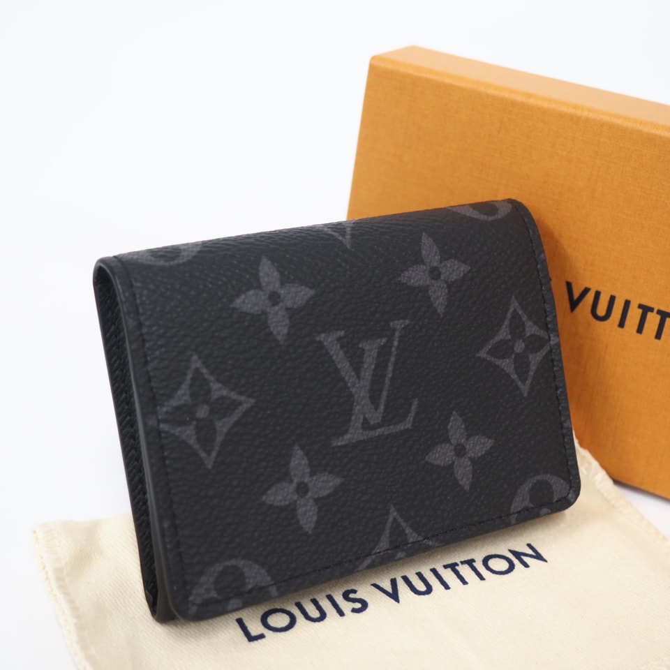 極美品 LOUIS VUITTON ルイ・ヴィトン モノグラム エクリプス アンヴェロップ カルト ドゥ ヴィジット M12874 名刺入れ ブラック グレー コーティングキャンバス レザー メンズ