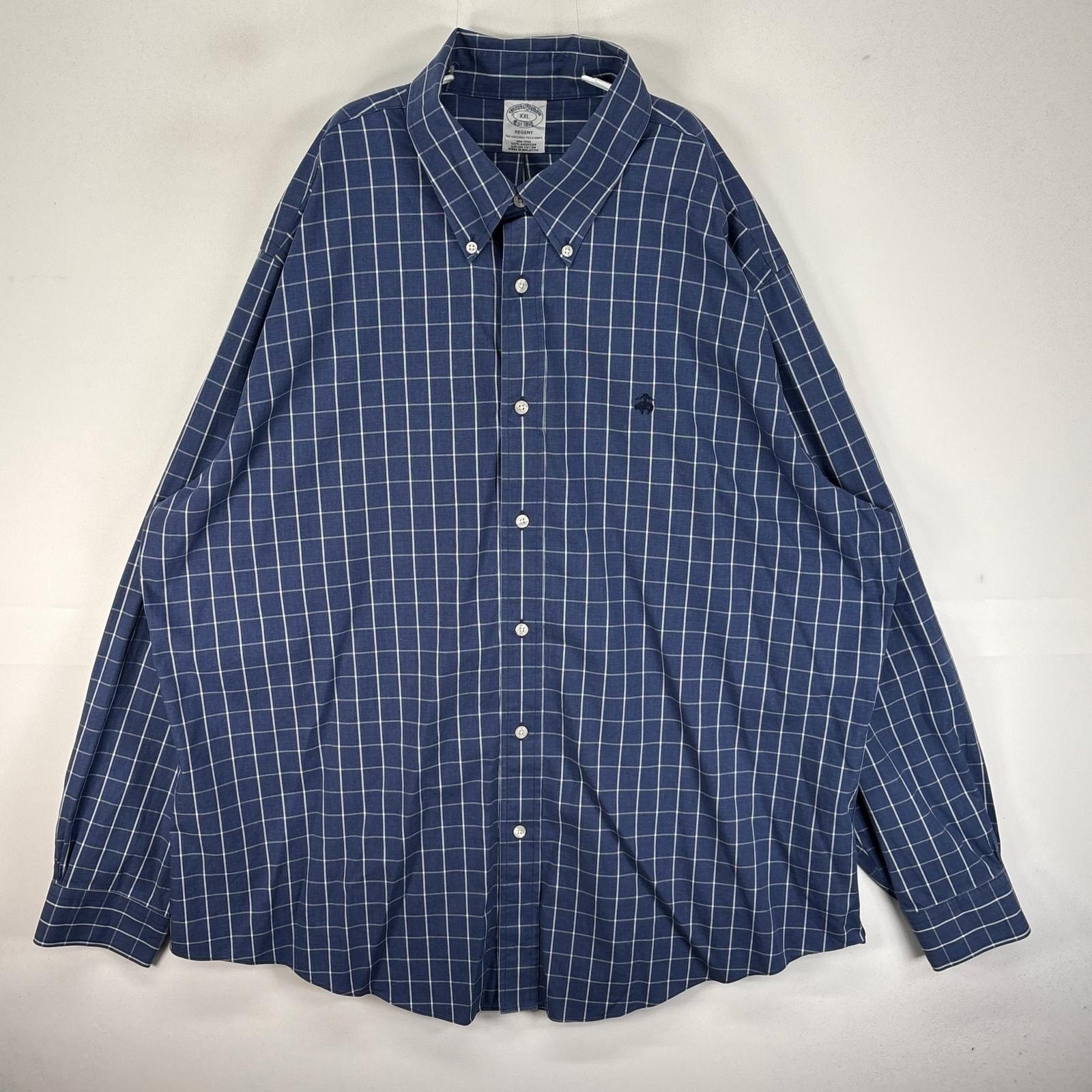 古着 ブルックスブラザーズ Brooks Brothers 長袖シャツ ワンポイント 2XL  ネイビー系 チェック メンズ