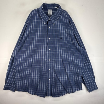 古着 ブルックスブラザーズ Brooks Brothers 長袖シャツ ワンポイント 2XL ネイビー系 チェック メンズ