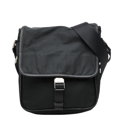 プラダ 三角ロゴプレート 斜めかけ ショルダーバッグ ブラック ナイロン レディース PRADA 【中古】