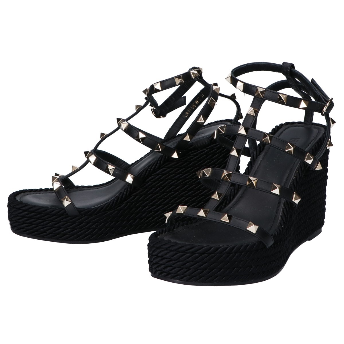 ヴァレンティノガラヴァーニ ブラック ロックスタッズ ストラップ ウェッジサンダル 37