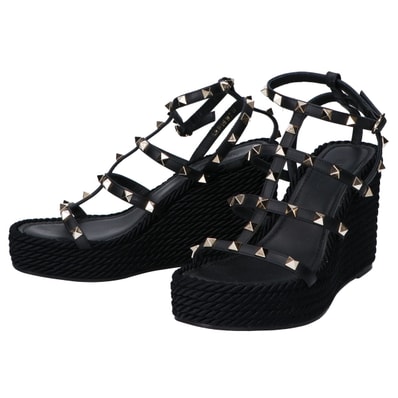 ヴァレンティノガラヴァーニ ブラック ロックスタッズ ストラップ ウェッジサンダル 37