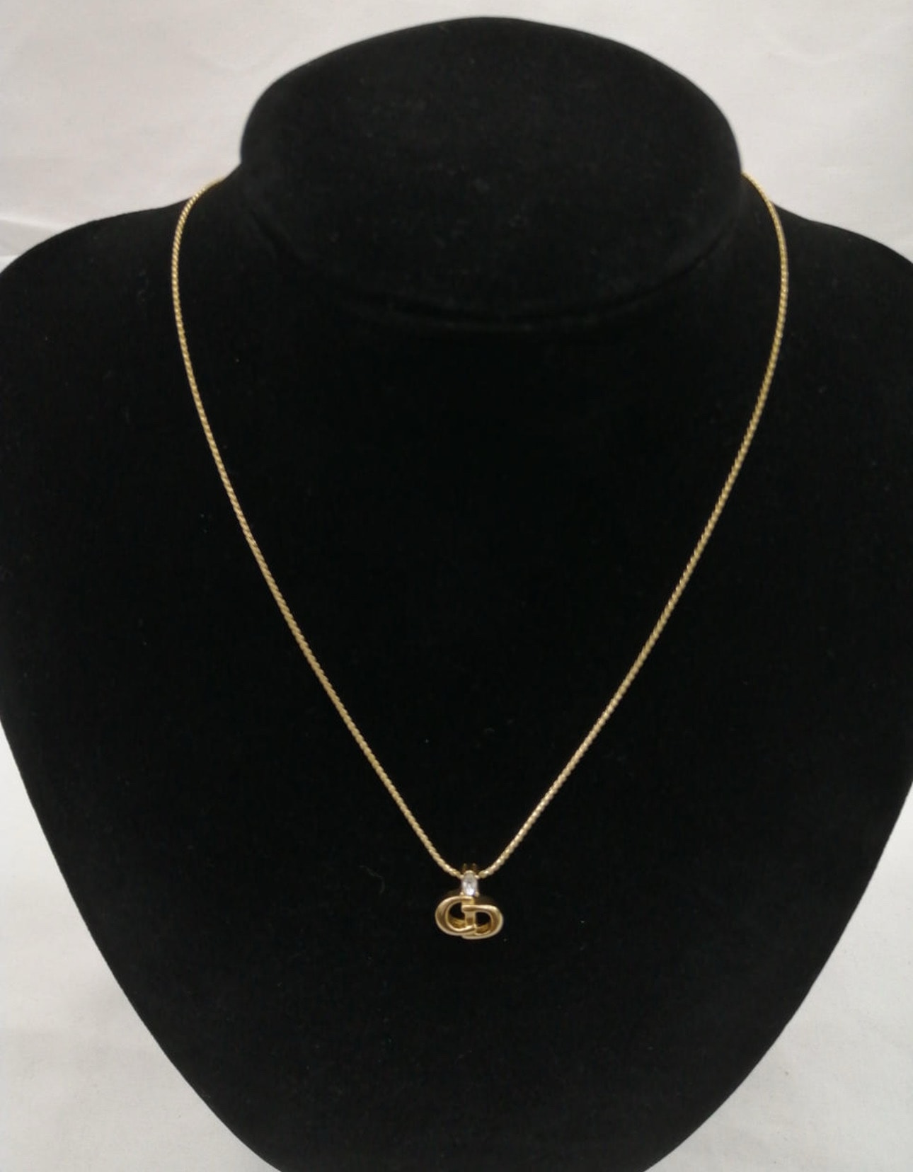 Dior CD Logo Rhinestone Necklace "Gold"