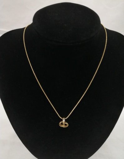 Dior CD Logo Rhinestone Necklace "Gold"