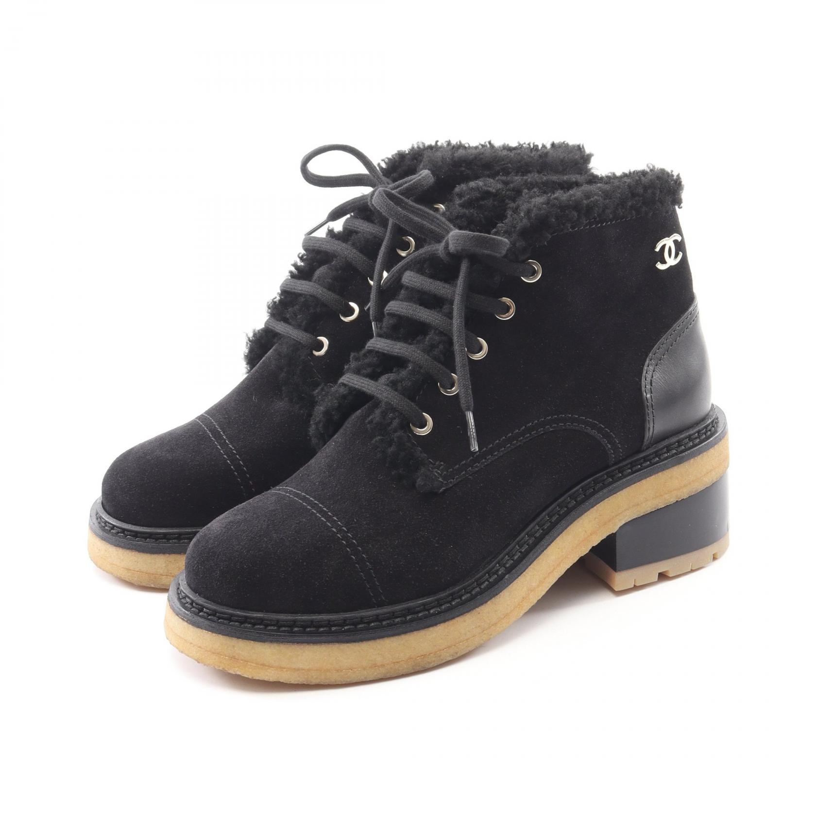 シャネル CHANEL ココマーク ブーツ 靴 スウェード レザー レディース ブラック系 【中古】