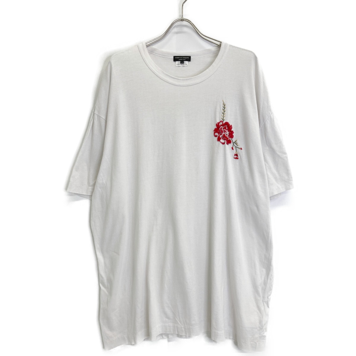 コムデギャルソンオムプリュス PI-T028 グレー フラワー刺繍オーバーサイズTシャツ L