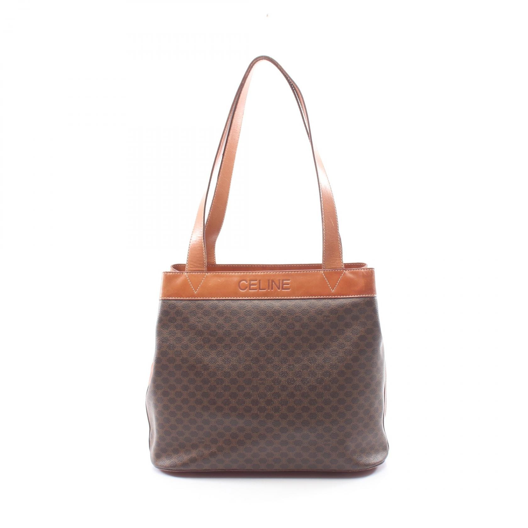 セリーヌ CELINE マカダム ショルダーバッグ バッグ PVCコーティングキャンバス レザー レディース ブラウン系 【中古】