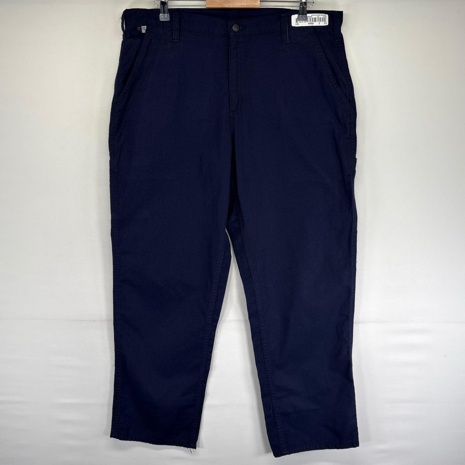 古着 カーハート Carhartt パンツ FR ワンポイントロゴ 大きいサイズ ジッパーフライ ワークパンツ w38 L32  ネイビー系 メンズ