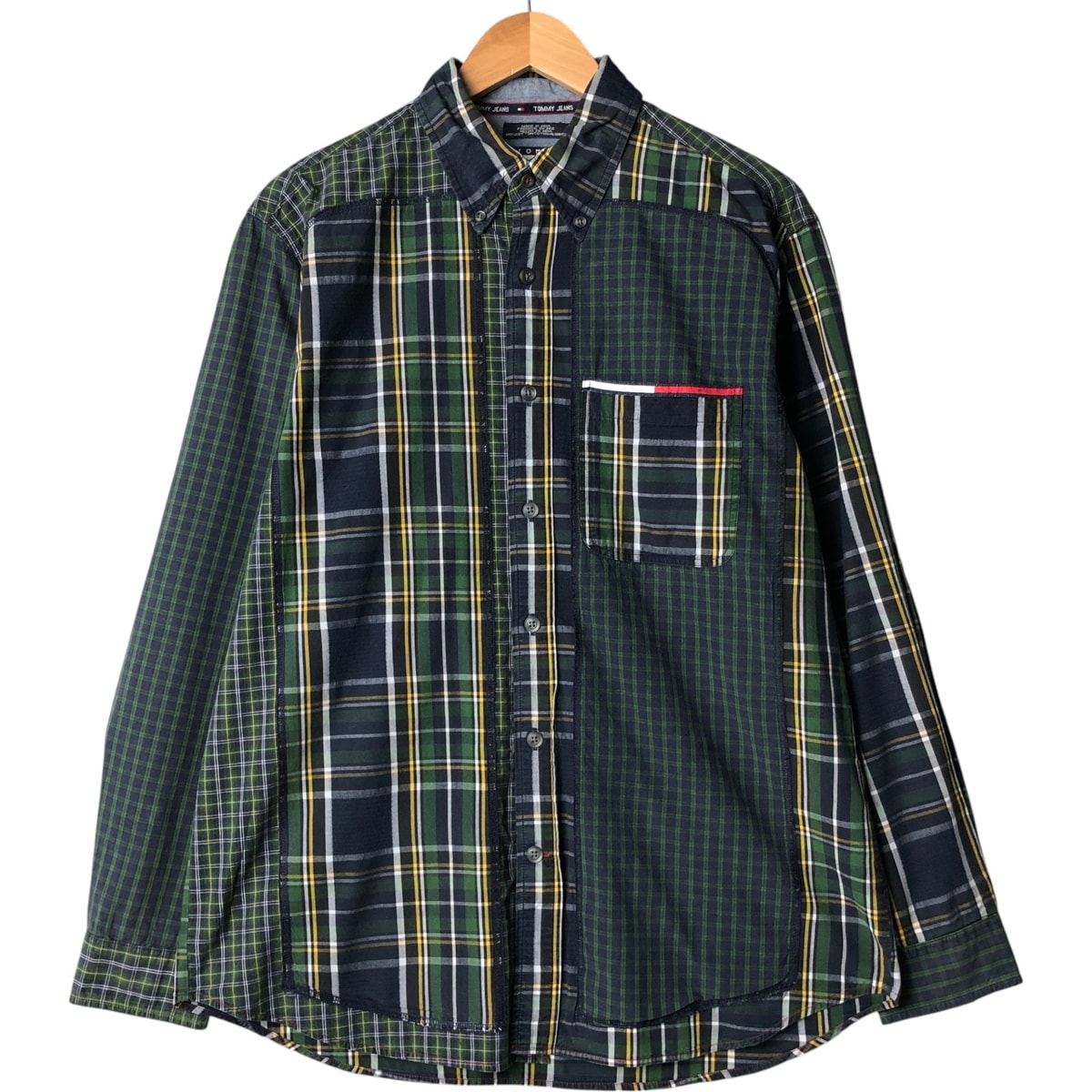 古着 トミーヒルフィガー TOMMY HILFIGER JEANS パッチワーク クレイジーパターン 長袖 ボタンダウンチェックシャツ メンズM相当/eaa570362