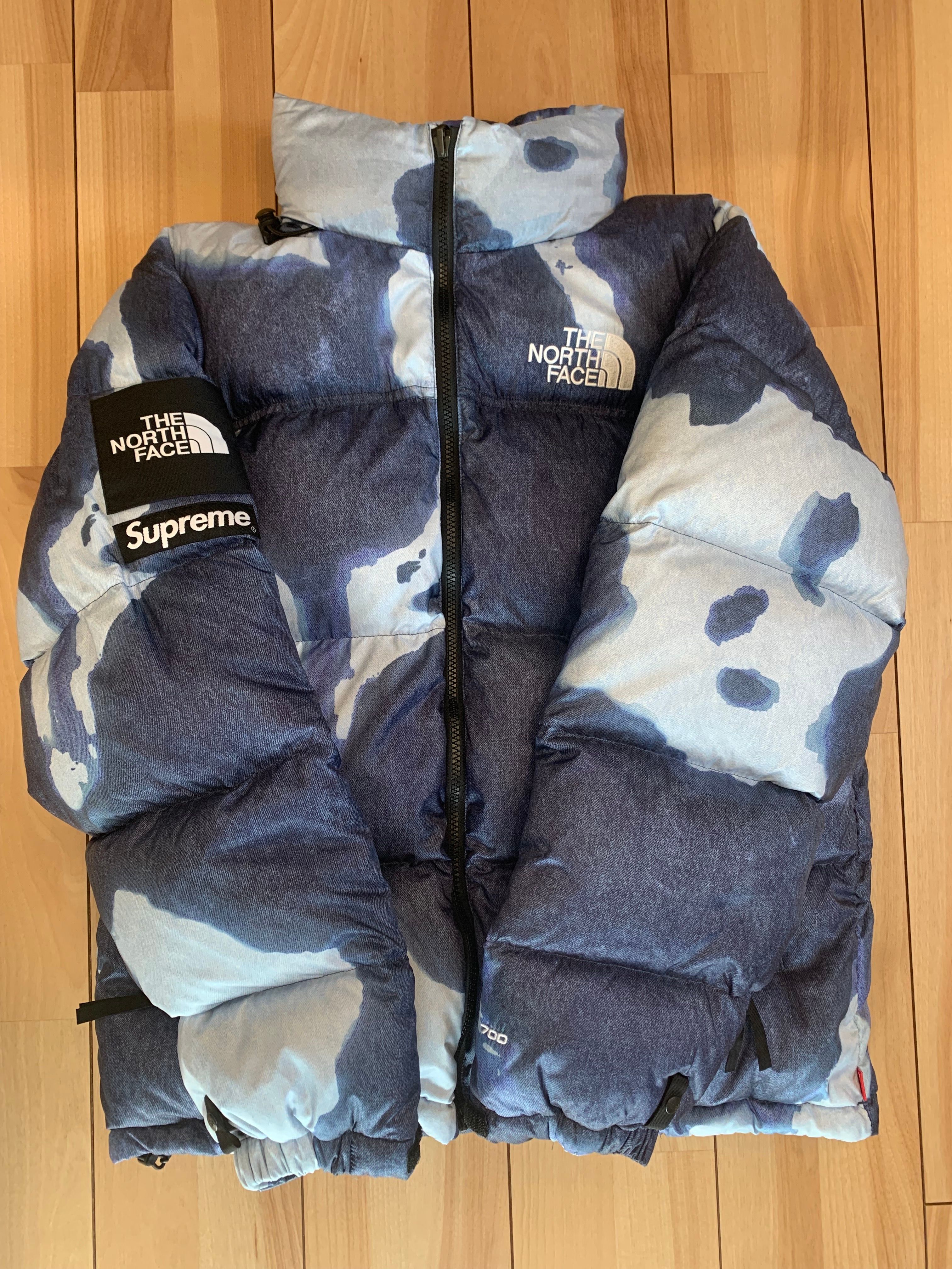 Supreme x The North Face Bleached Denim Print Nuptse Jacket "Indigo"
