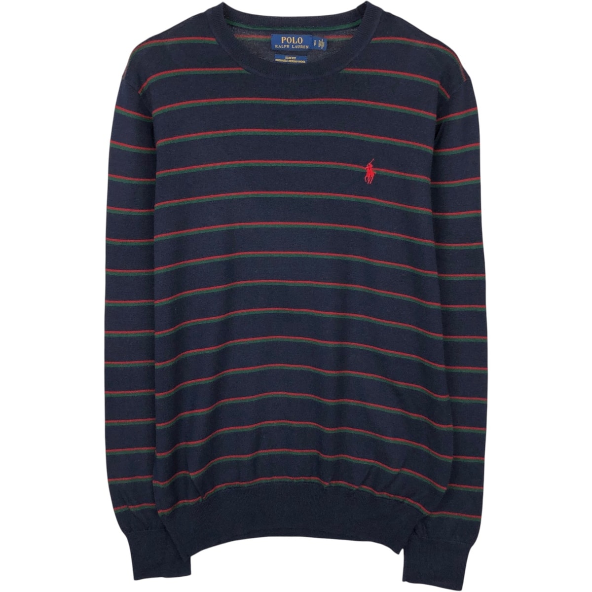 古着 ラルフローレン Ralph Lauren SLIM FIT スリムフィット WASHABLE MERINO WOOL ボーダー柄 メリノウールニットセーター メンズS相当/eaa645953