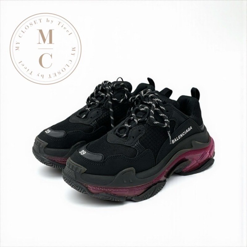 バレンシアガ BALENCIAGA トリプルS スニーカー 靴 シューズ メッシュ スエード レザー ブラック ピンク ロゴ ダブルフォーム