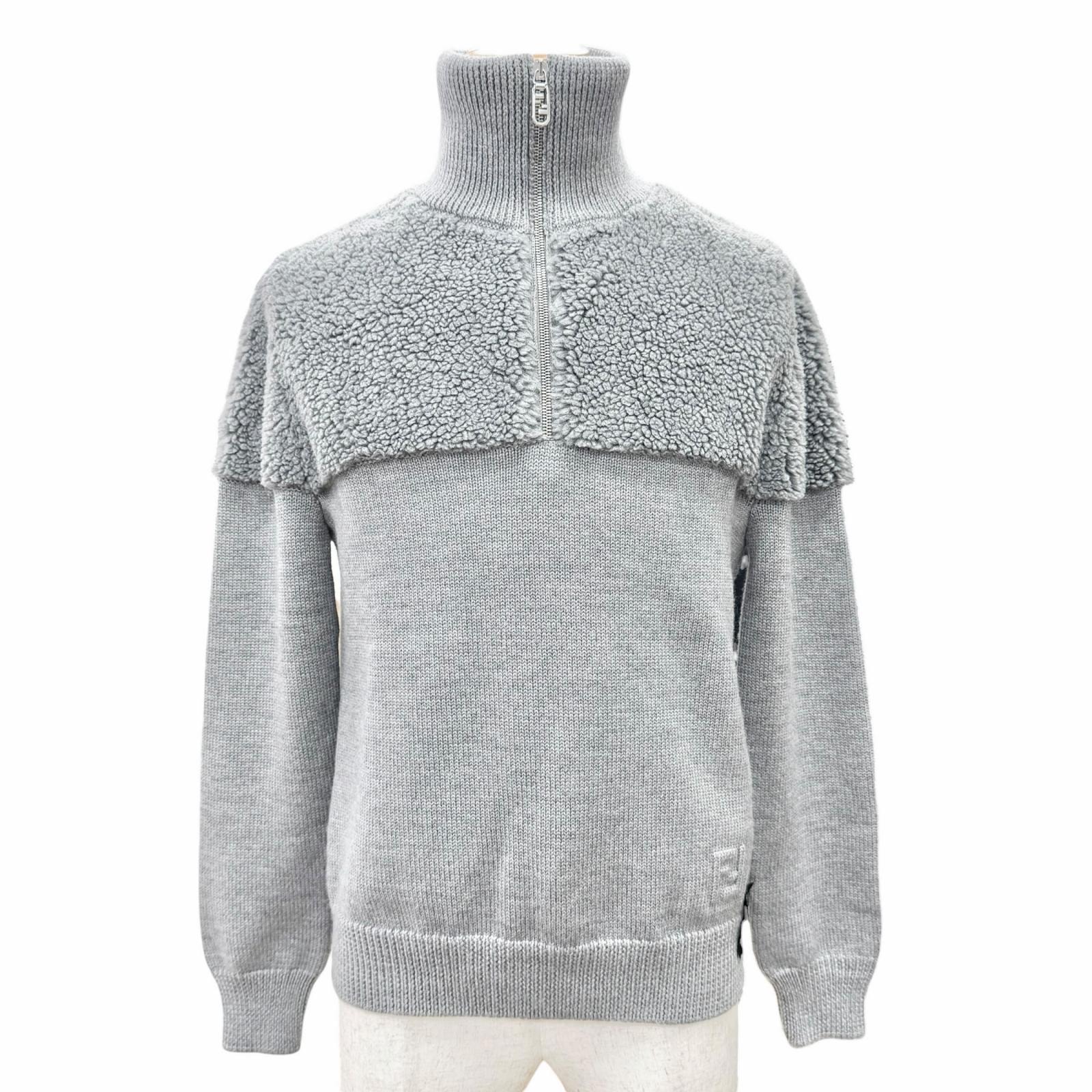 極美品 フェンディ FFロゴ ハーフジップ ボア切替 ニット 44 FZC460