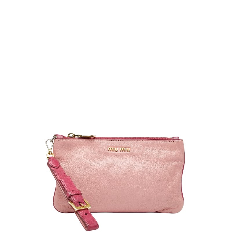ミュウミュウ ロゴ ポーチ ピンク レザー レディース MIUMIU 【中古】