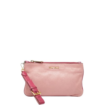 ミュウミュウ ロゴ ポーチ ピンク レザー レディース MIUMIU 【中古】