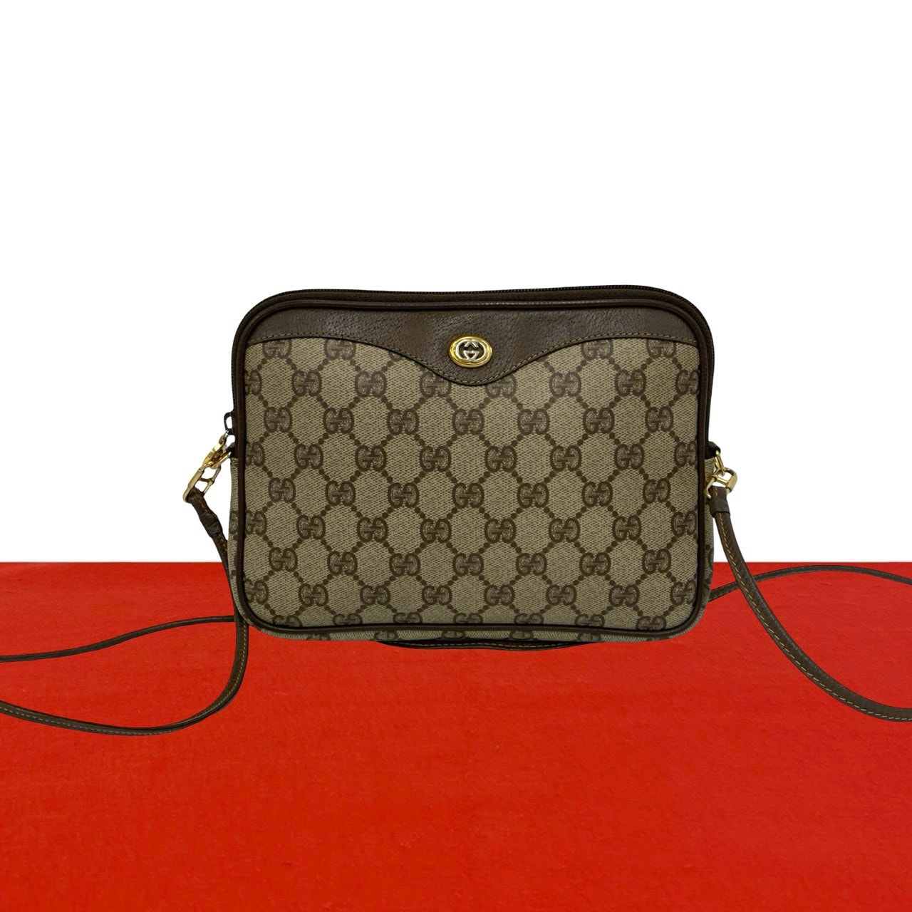 GUCCI グッチ GG ロゴ 金具 レザー PVC ショルダーバッグ ブラウン
 11122