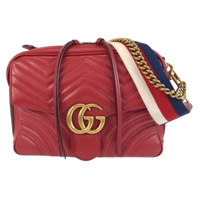 美品 GUCCI グッチ GGマーモント レッド ゴールド金具 レザー ショルダーバッグ ポシェット 505601 【中古】