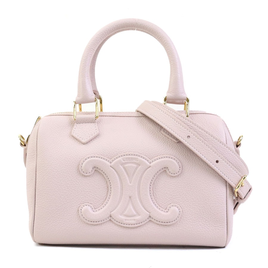 セリーヌ CELINE ハンドバッグ ショルダーバッグ キュイルトリオンフ スモール ボストン レザー ピンク レディース【中古】 90311j