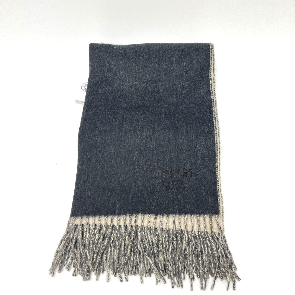 エルメス HERMES ロゴ セリエ 大判ストール セリエ刺繍 セリエ仕様 マフラー カシミヤ ブラック 未使用