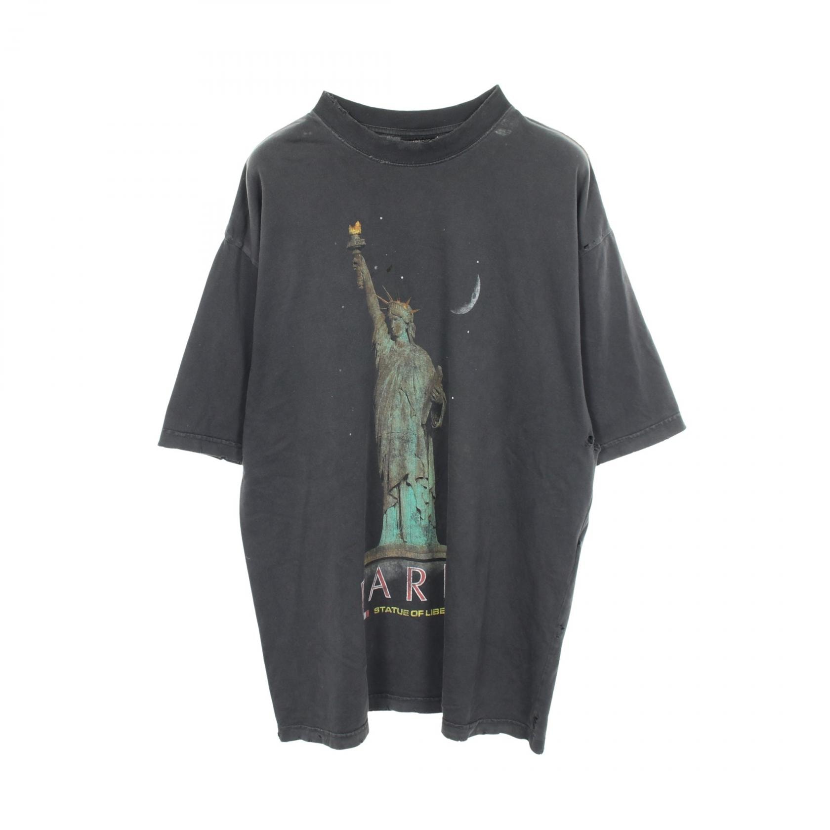 バレンシアガ BALENCIAGA 自由の女神 ヴィンテージ加工 ダメージ加工 半袖Tシャツ 衣料品 トップス コットン メンズ グレー系 【中古】