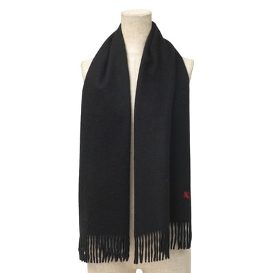 ■美品■BURBERRY バーバリー マフラー 総カシミヤ フリンジ ストール ロゴ刺繍 ブラック ブランド古着【中古】20251015/RA6208