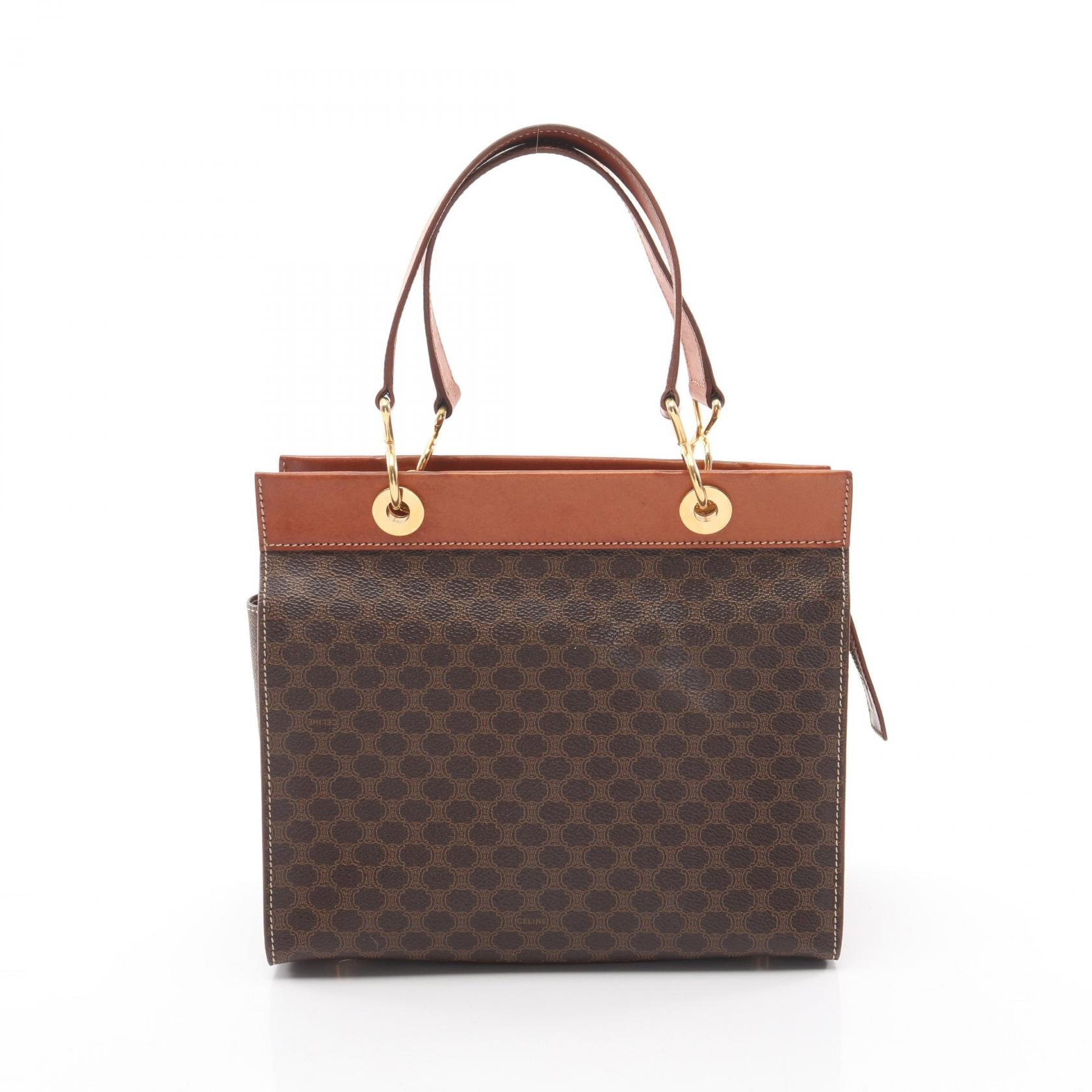 セリーヌ CELINE マカダム ハンドバッグ バッグ PVCコーティングキャンバス レザー レディース ブラウン系 【中古】