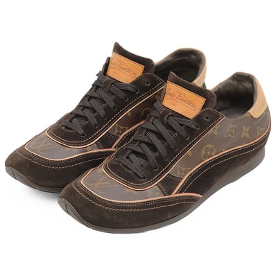 【SALE】LOUIS VUITTON ルイ・ヴィトン ヴィンテージ ローカットスニーカー サイズ UK8.5 メンズ 2006年モデル LV モノグラム キャンバス × スエード ロゴ レザーパッチ シューズ 革靴 ブラウン系 茶色 イタリア製