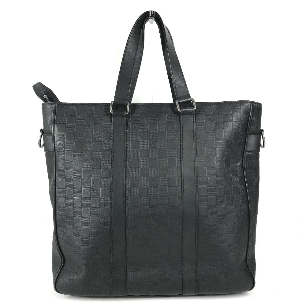 ルイヴィトン LOUIS VUITTON タダオPM N41269 ダミエアンフィニ ショルダーバッグ 縦型トート カバン 肩掛け トートバッグ ダミエアンフィニレザー オニキス ブラック