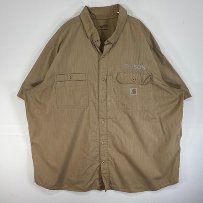 古着 カーハート Carhartt 半袖シャツ ワンポイント ロゴ 大きいサイズ フラップポケ 3XL ベージュ系 無地 メンズ