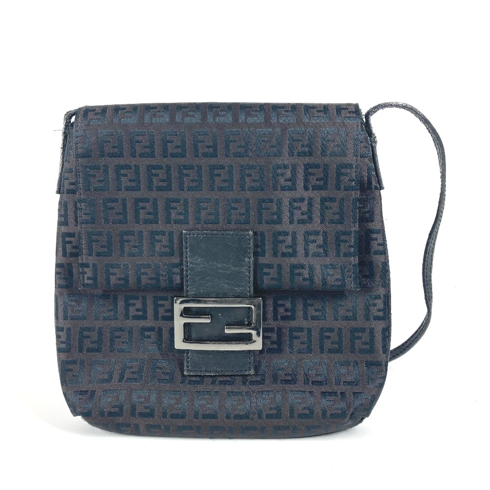 フェンディ FENDI ズッカ ズッキーノ カバン フラップ ポシェット 斜め掛け ショルダーバッグ キャンバス/レザー ブラック