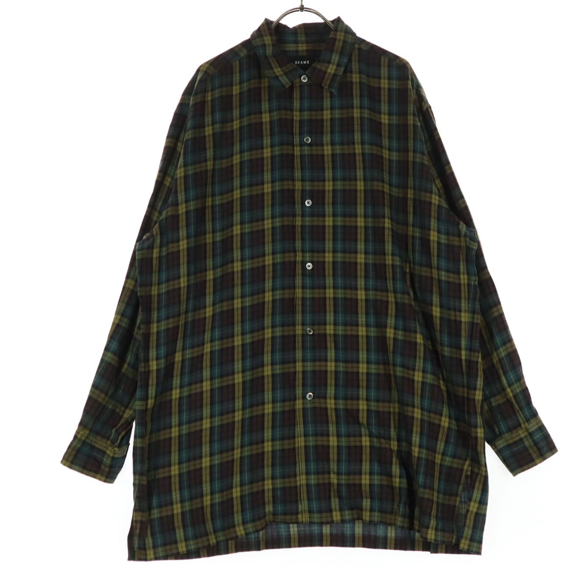美品 BEAMS ビームス チェック柄 長袖 チェックシャツ M ブラウン系 イエロー ブルー