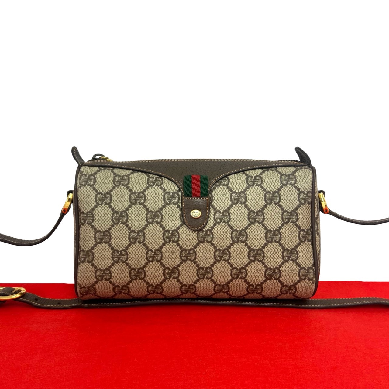 GUCCI グッチ シェリーライン GG ロゴ 金具 レザー PVC ショルダーバッグ ブラウン
 10422