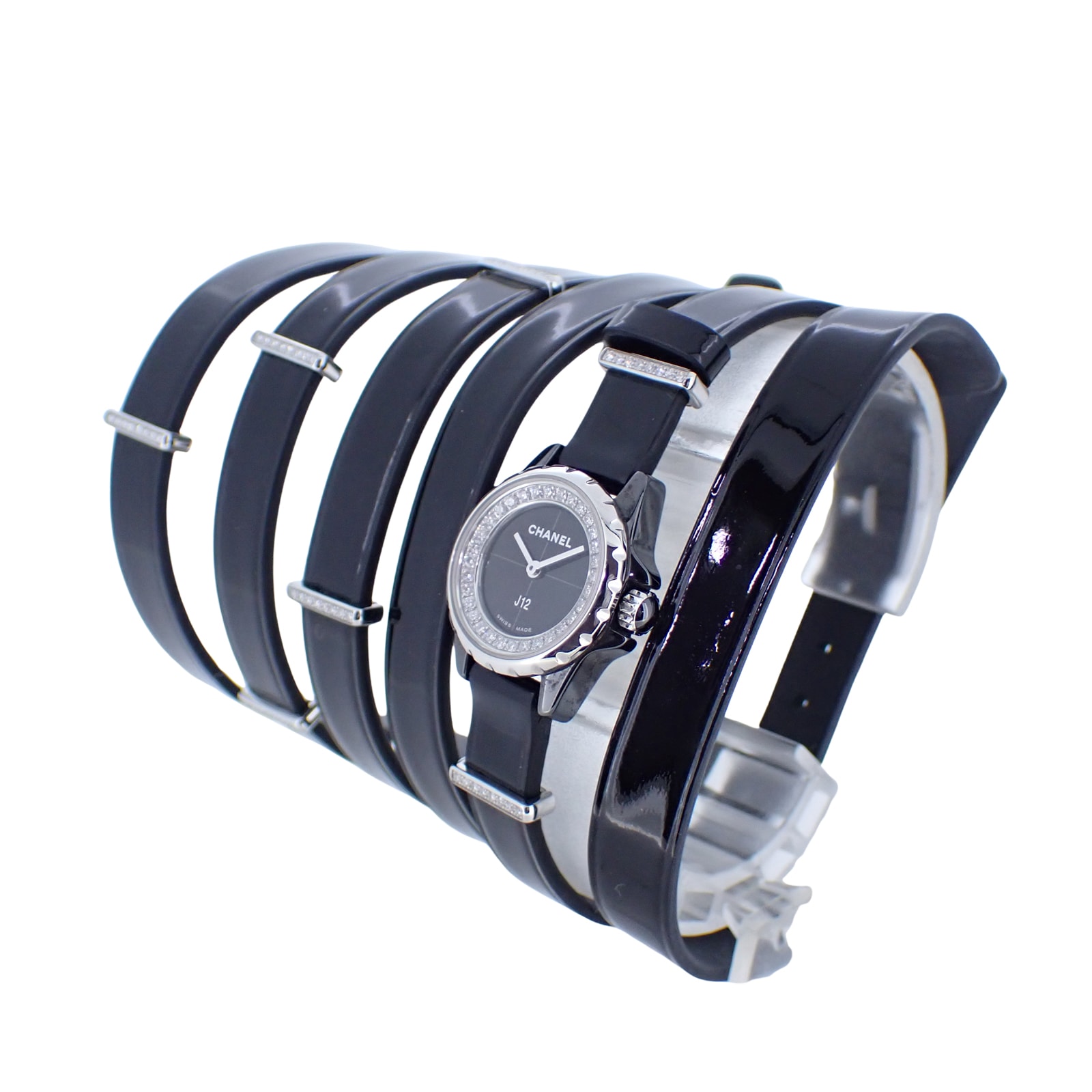 CHANEL シャネル  J12 XS 純正ダイヤ Wベルト  H4665  ブラック エナメル  レディース 腕時計