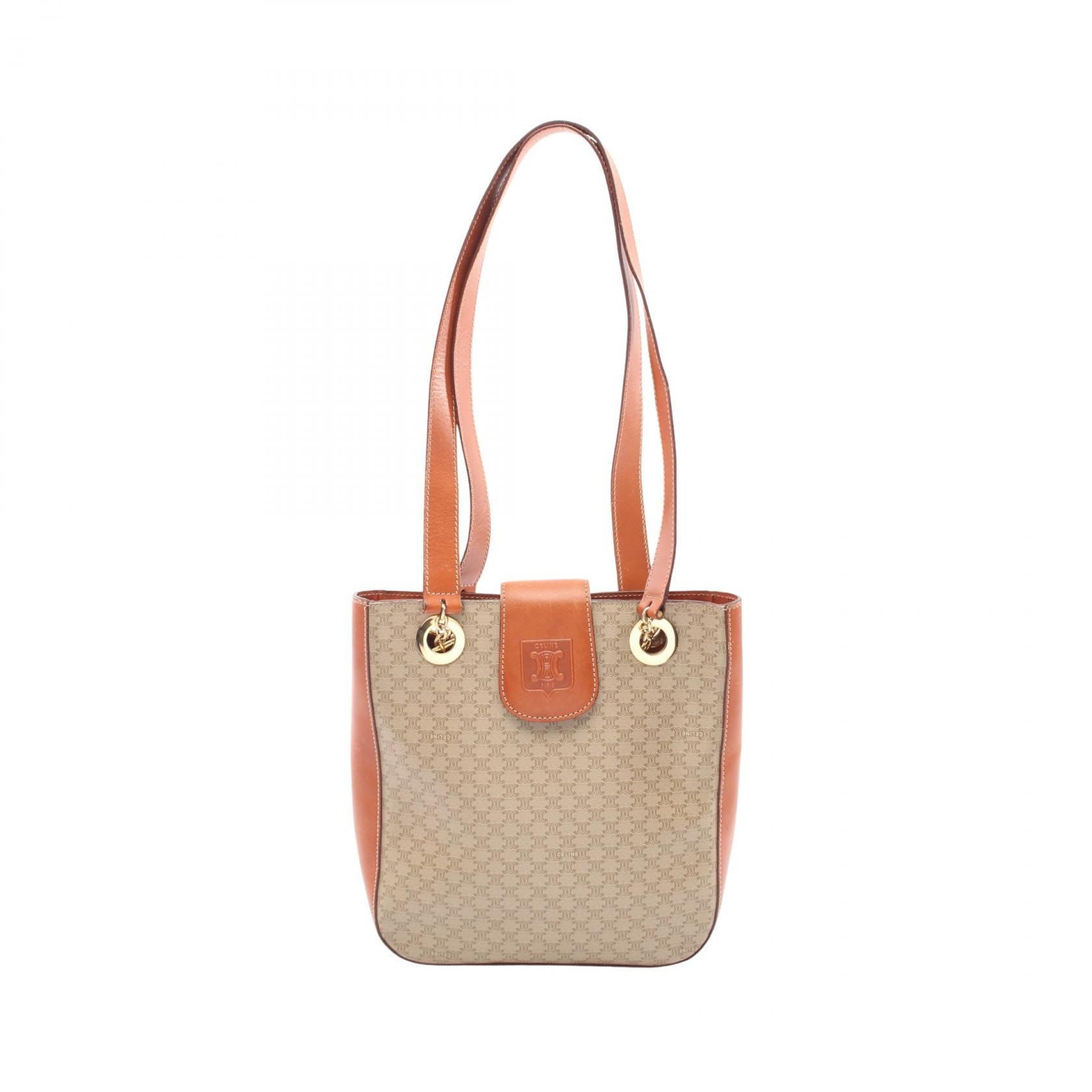 セリーヌ CELINE トリオンフ トートバッグ バッグ PVCコーティングキャンバス レザー レディース ベージュ系 / ブラウン系 【中古】