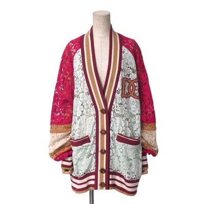 DOLCE&GABBANA ドルチェアンドガッバーナ カーディガン サイズ38 ロングカーディガン DGロゴ レース Vネック 長袖【最終値下げ】 イタリア製 ブランド古着【中古】20231127/GO8442