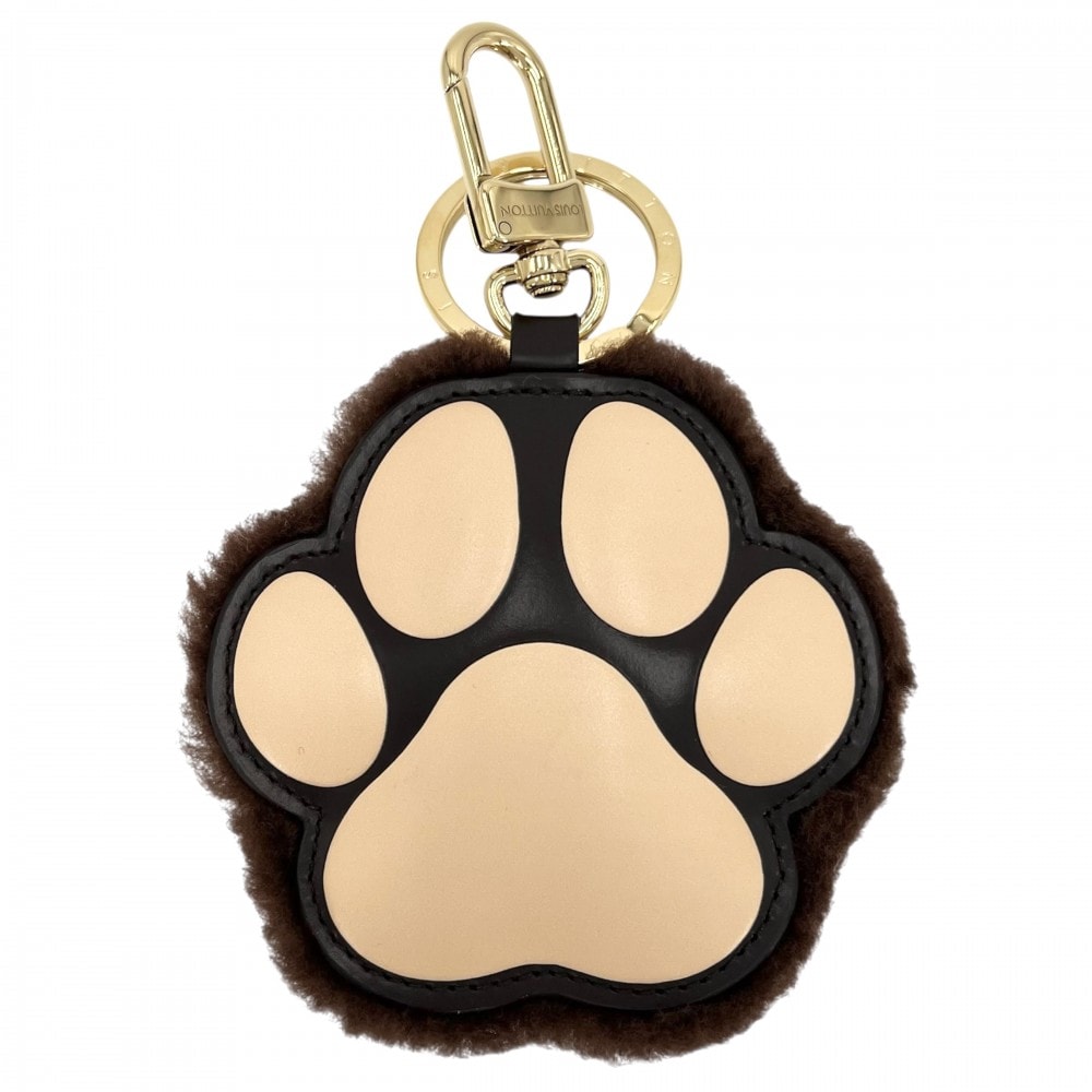 LOUIS VUITTON ルイヴィトン バッグチャーム LVパウ 肉球 フルールドゥ モノグラム キーホルダー ファー  レザー   M02292 ブラウン 茶 ゴールド金具 レディース 美品【中古品】