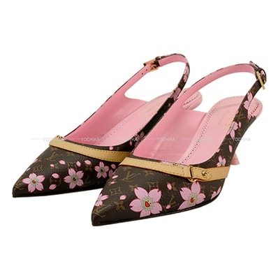 【渋谷並木橋店】LOUIS VUITTON ルイ・ヴィトン パンプス LV×TM 6AM スリングバック ヒール サクラ 村上隆 ブラウン/ピンク モノグラム 23cm(#36) ゴールド金具 1AGYA0 新品未使用